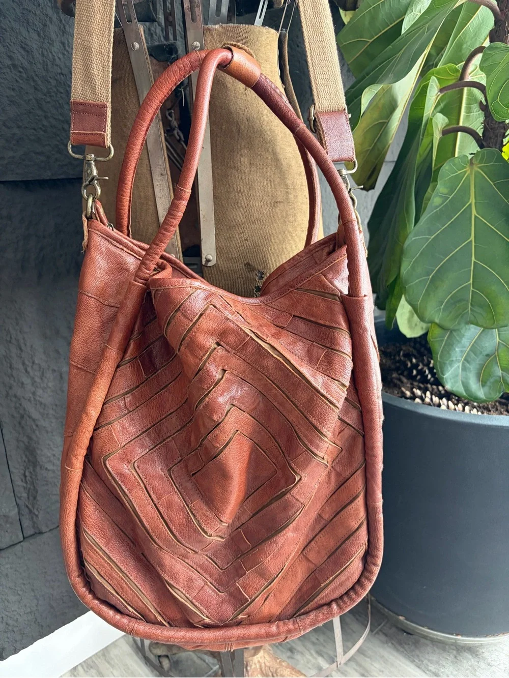 Leather Hobo Shoulder Bag in Burnt Orange